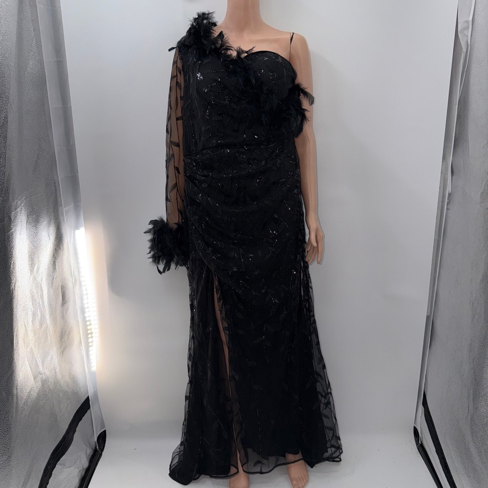 SHEIN 2XL Black Sequin Feather One Shoulder Whimsigoh GothicGlam Vampirecore